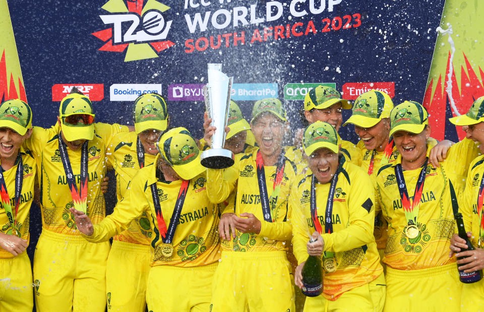 Australia captain Meg Lanning is seen here lifting the ICC Women's T20 World Cup trophy following the team's win in the final against South Africa. 