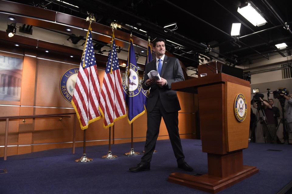 Speaker of the House Paul Ryan announcing his retirement on a press conference on Capitol Hill on April 11. (Photo: Saul Loeb/AFP/Getty Images)