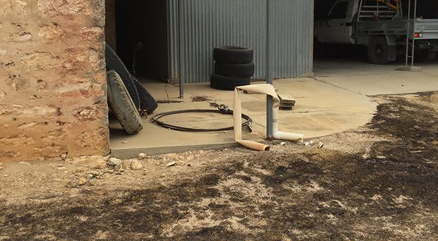 A downpipe melted at the property. Source: Supplied / Asha Crozier