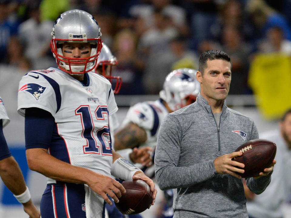 The New England Patriots have reportedly filed tampering charges against the Houston Texans over their director of player personnel, Nick Caserio, right. (Getty Images)