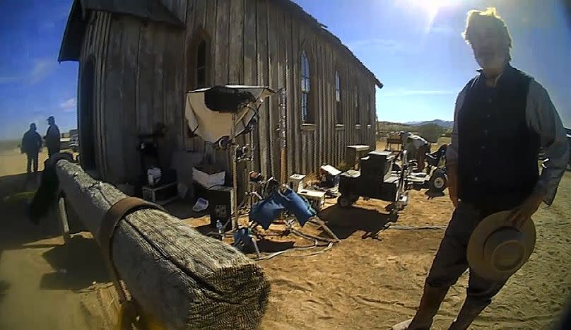 In this image from video released by the Santa Fe County Sheriff's Office, Alec Baldwin speaks with investigators following a fatal shooting on the set of the film "Rust."