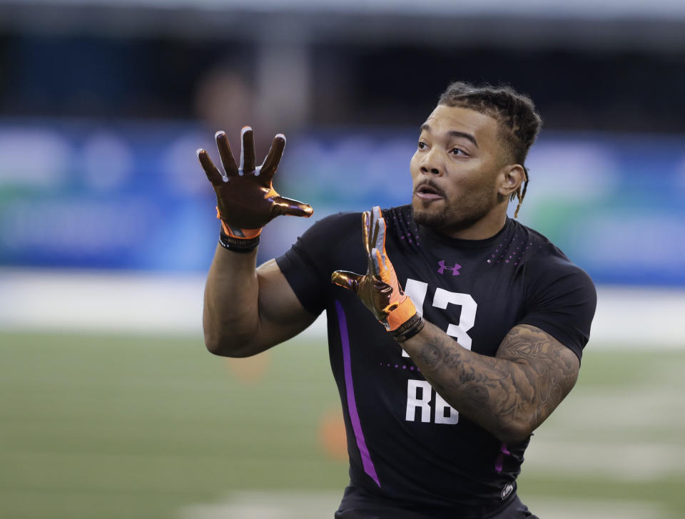 Former LSU running back Derrius Guice is shown here at the NFL scouting combine. (AP)