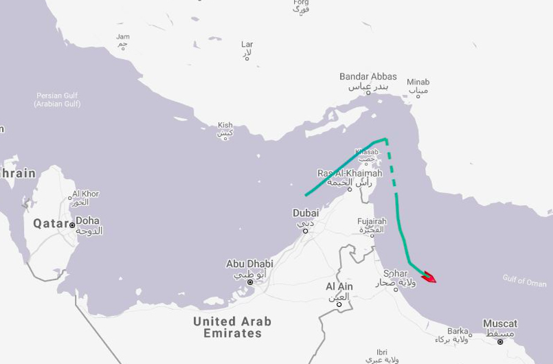 The route of the oil tanker British Heritage through the Straits of Hormuz (PA)