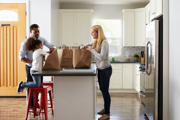 <span class="caption">More people are cooking from scratch, using veg boxes and throwing less food away.</span> <span class="attribution"><a class="link " href="https://www.shutterstock.com/image-photo/girl-mixed-race-parents-unpack-shopping-411211753" rel="nofollow noopener" target="_blank" data-ylk="slk:Monkey Business Images/Shutterstock;elm:context_link;itc:0;sec:content-canvas">Monkey Business Images/Shutterstock</a></span>