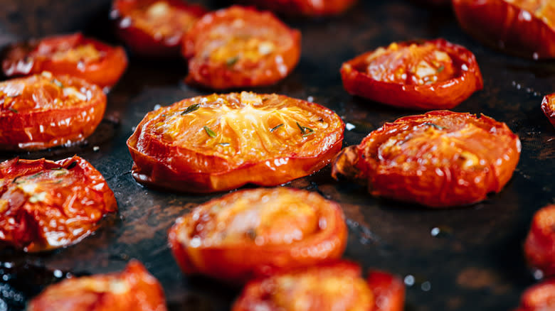 Roasted tomatoes on tray