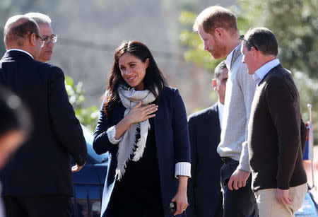 Britain's Prince Harry and Meghan, Duchess of Sussex, visit a boarding house for girls run by the Moroccan NGO "Education for All" in Asni, Morocco, February 24, 2019. REUTERS/Hannah McKay