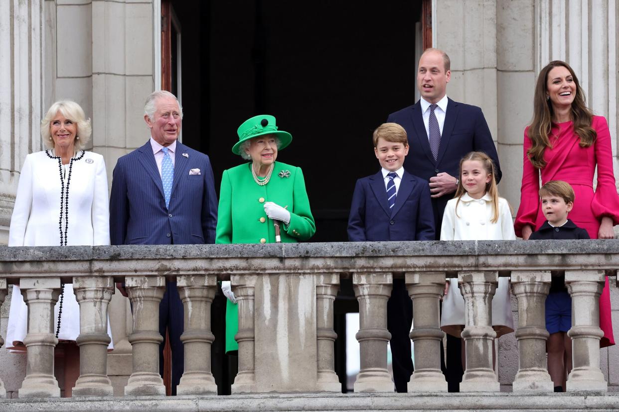 Balcony of Buckingham Palace during the Platinum Jubilee Pageant on June 05, 2022 in London, England.