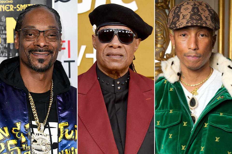 <p>Frazer Harrison/Getty; Gregg DeGuire/FilmMagic; Swan Gallet/WWD via Getty</p> Snoop Dogg; Stevie Wonder; Pharrell Williams