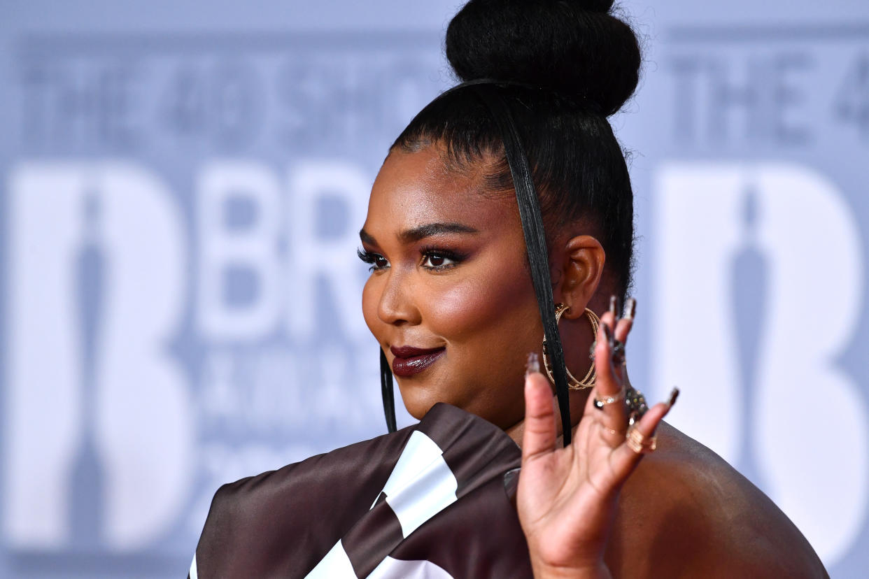 LONDON, ENGLAND - FEBRUARY 18: (EDITORIAL USE ONLY) Lizzo attends The BRIT Awards 2020 at The O2 Arena on February 18, 2020 in London, England. (Photo by Gareth Cattermole/Getty Images)