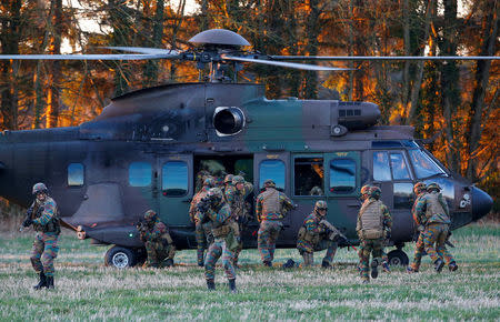 Belgian army Special Forces are seen during the Black Blade military exercise involving several European Union countries and organised by the European Defence Agency at Florennes airbase, Belgium November 30, 2016, while the European Union unveiled on Wednesday its biggest defence research plan in more than a decade. REUTERS/Yves Herman