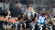 Soccer Football - Corinthians v Fluminense - Brazilian Championship - Arena Corinthians Stadium, Sao Paulo, Brazil - November 15, 2017. Head coach of Corinthians Fabio Carille celebrates after the match. REUTERS/Paulo Whitaker