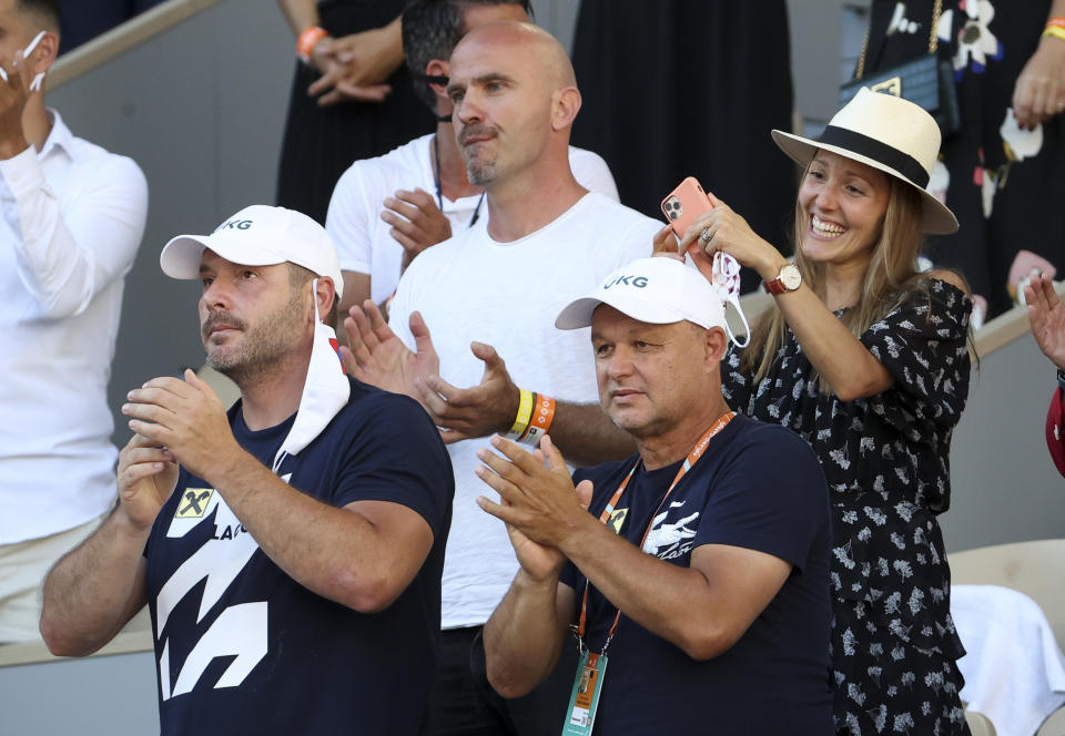 Marian Vajda and Jelena Djokovic, pictured here during a Novak Djokovic match at the French Open in 2021.