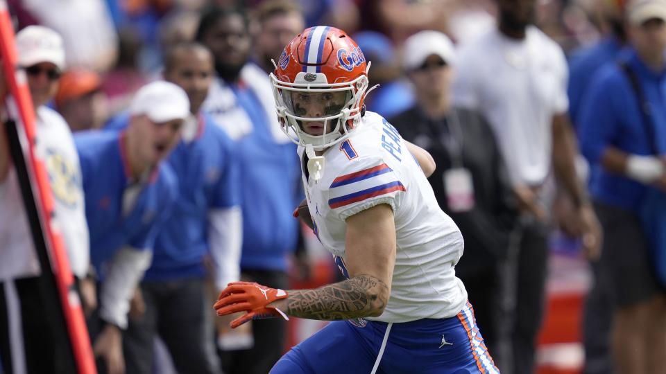 Florida wide receiver Ricky Pearsall picks up yards after a catch against Texas A&M Saturday, Nov. 5, 2022, in College Station, Texas. Pearshall, who played against the Utes at Rice-Eccles Stadium in 2020 as a member of the Arizona State Sun Devils, will be among the Gators invading the stadium when Utah and Florida meet in the season opener. | Sam Craft, Associated Press