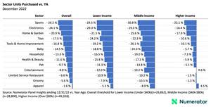 Change in quantities purchased, by sector and income, relative to a year ago, December 2022