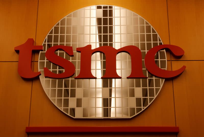 FILE PHOTO: A logo of Taiwan Semiconductor Manufacturing Co (TSMC) is seen at its headquarters in Hsinchu