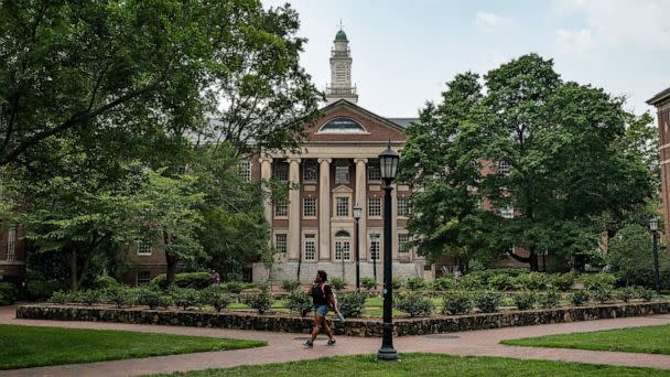 PHOTO: People walk on the campus of the University of North Carolina Chapel Hill on June 29, 2023, in Chapel Hill, N.C. (Eros Hoagland/Getty Images)