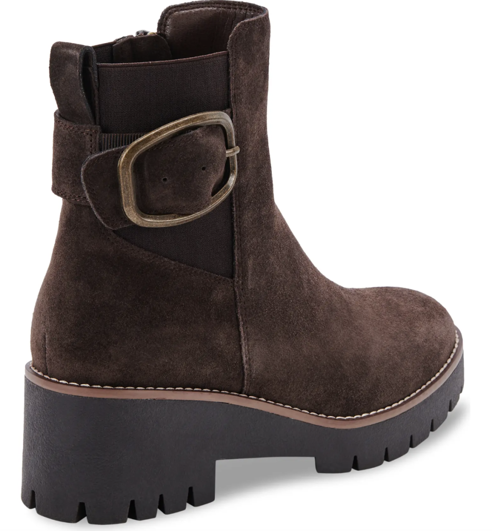 Blondo Dahlia Waterproof Bootie in chocolate suede (Photo via Nordstrom)