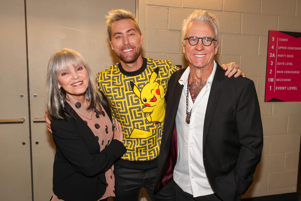 Pat Benatar, Lance Bass, and Neil Giraldo backstage during night one of the iHeartRadio Music Festival held at T-Mobile Arena on September 23, 2022 in Las Vegas, Nevada.