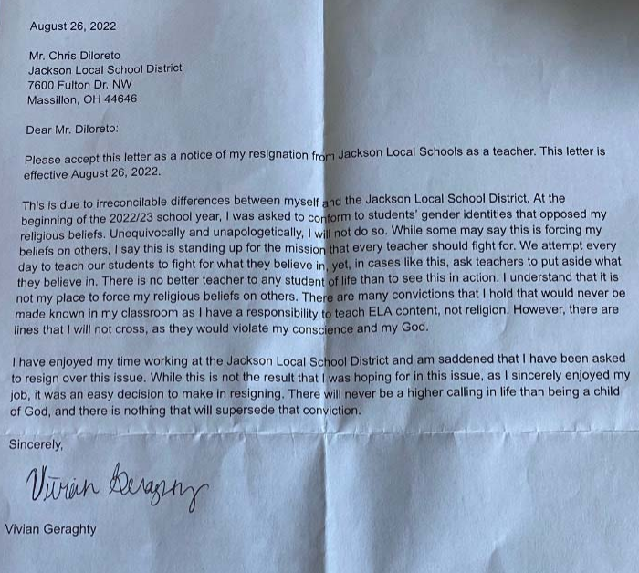 Geraghty's resignation letter