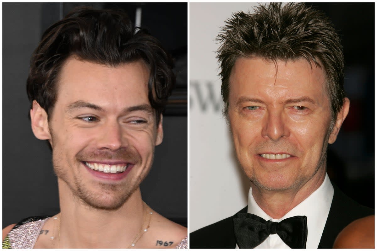 Harry Styles, left, has been declared ‘the new David Bowie, but Bowie’s long-time collaborator Tony Visconti is not convinced   (ES Composite)