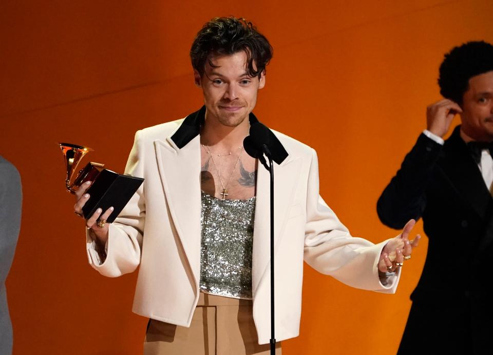 Harry Styles' album of the year acceptance speech has drawn backlash.