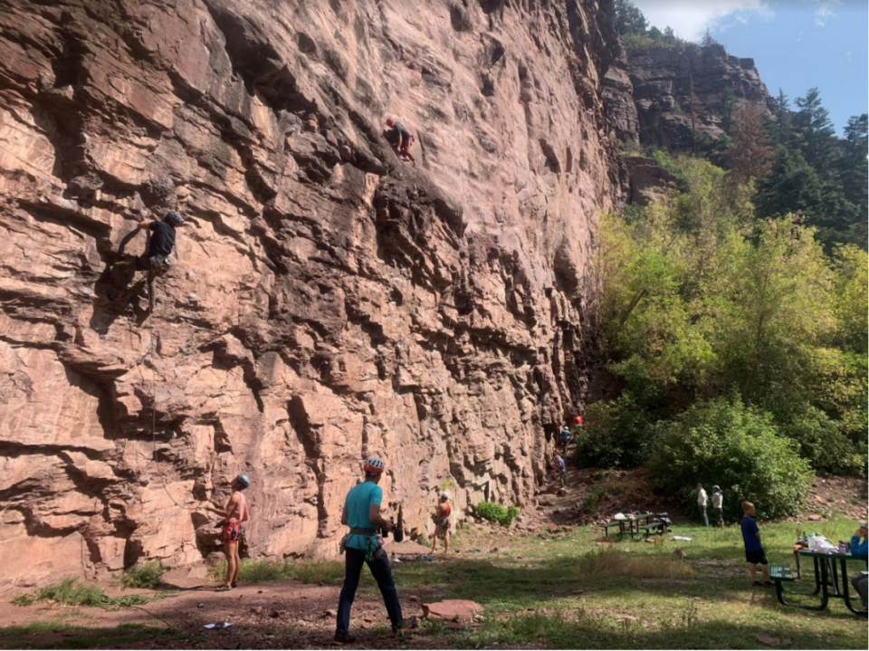 Climbing in Rotary Park, Ouray, Colorado. Ancestral lands of Dine Bikeyah, Pueblos, and Ute.