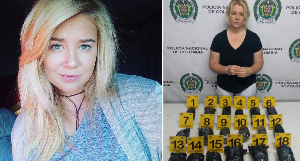 Cassie Sainsbury, Cocaine Cassie, in 2017 after being caught at Bogota airport, Colombia, with 5.8kg of cocaine drugs