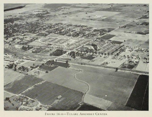 Aerial photo of the Tulare Assembly Center in 1942