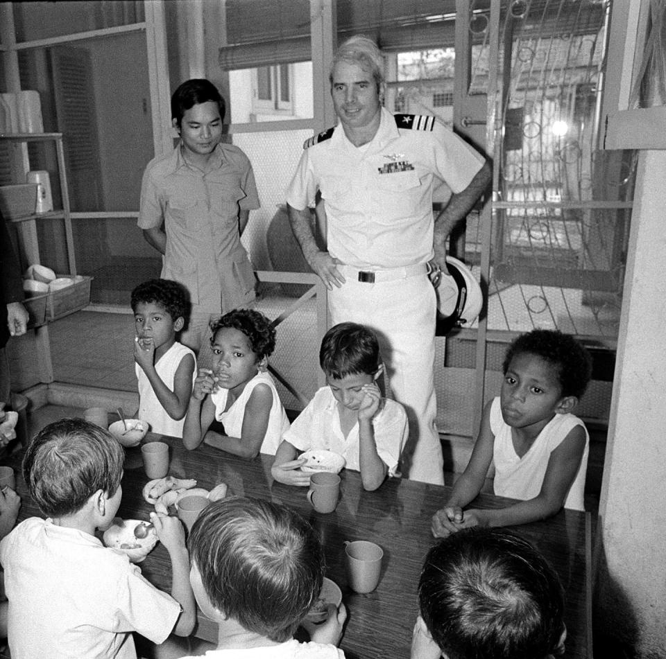 <p>McCain, a guest of the South Vietnamese government, visits an orphanage that cares for children fathered by American soldiers in Saigon, Vietnam, on October 30, 1974. </p>