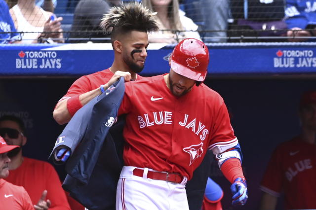 Minnesota Twins closer Jovani Moran, right, celebrates with teammate Gary  Sanchez (24) after their victory over the Toronto Blue Jays in a baseball  game in Toronto, Sunday, June 5, 2022. (Jon Blacker/The