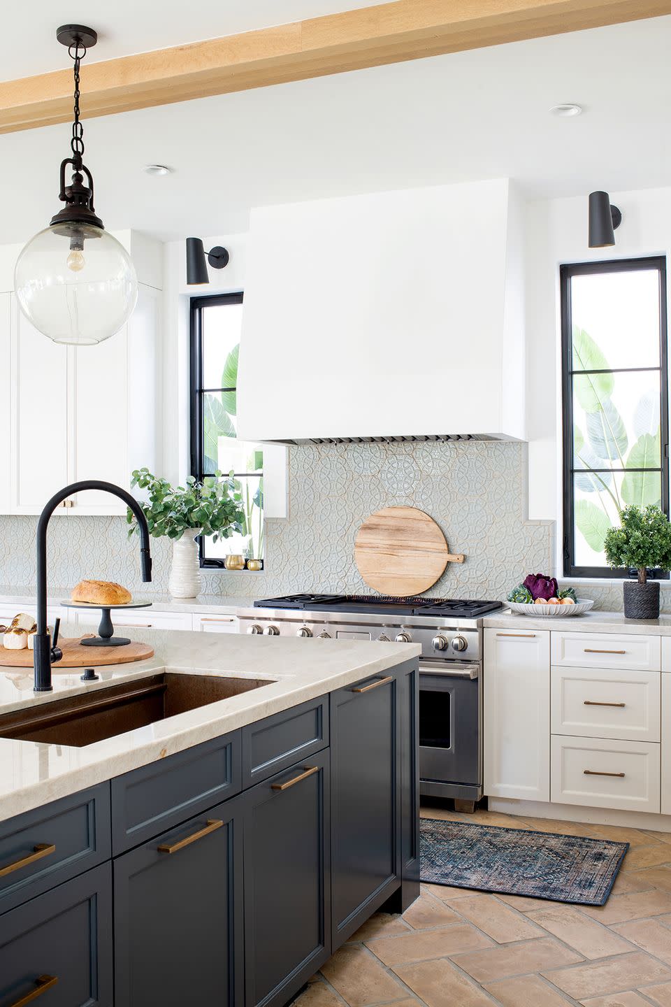 navy and white kitchen