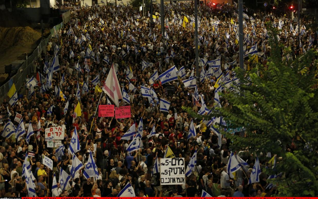 Thousands of pro-ceasefire protesters in Tel Aviv on Saturday