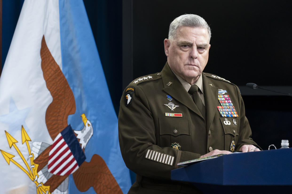 Milley listens during a media briefing at the Pentagon on July 20. 