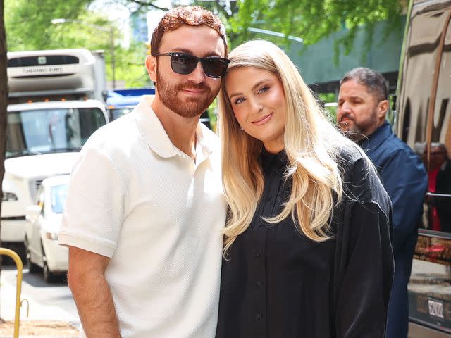 <p>Jason Howard/Bauer-Griffin/GC Images</p> Daryl Sabara and Meghan Trainor in New York City in April 2023
