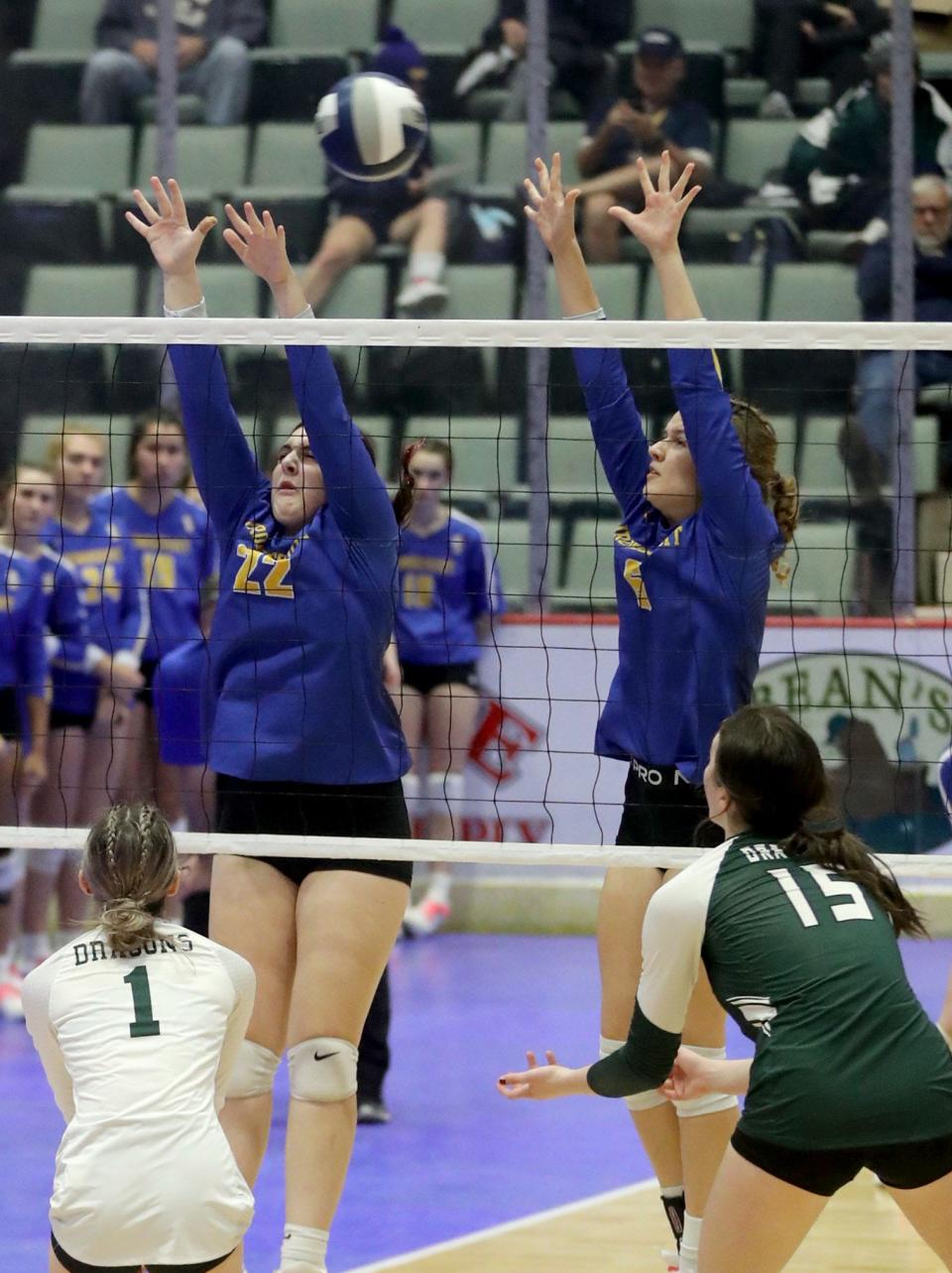 Irondequoit plays Cornwall during round robin play at the first day of the New York State Girls Volleyball Championships at the Cool Insuring Arena in Glens Falls Nov 19, 2022.