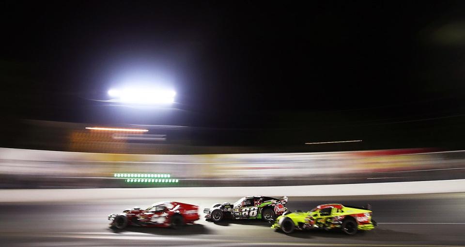 RIVERHEAD, NY - SEPTEMBER 8: Cars race during the NASCAR Whelen Modified Tour Miller Lite 200 at Riverhead Raceway on September 8, 2018 in Riverhead, New York. (Photo by Adam Glanzman/NASCAR)