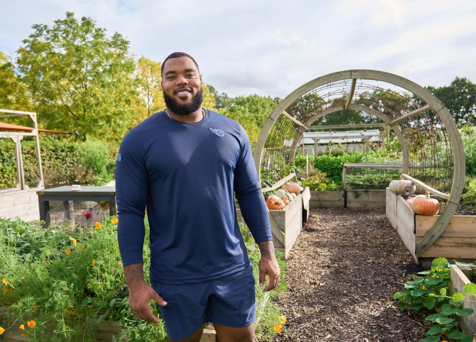 Oct 13, 2023; London, United Kingdom; Tennessee Titans defensive tackle Jeffery Simmons (98) seen after Tennessee Titans practice session at The Grove, Watford for their upcoming NFL London game. Mandatory Credit: Peter van den Berg-USA TODAY Sports