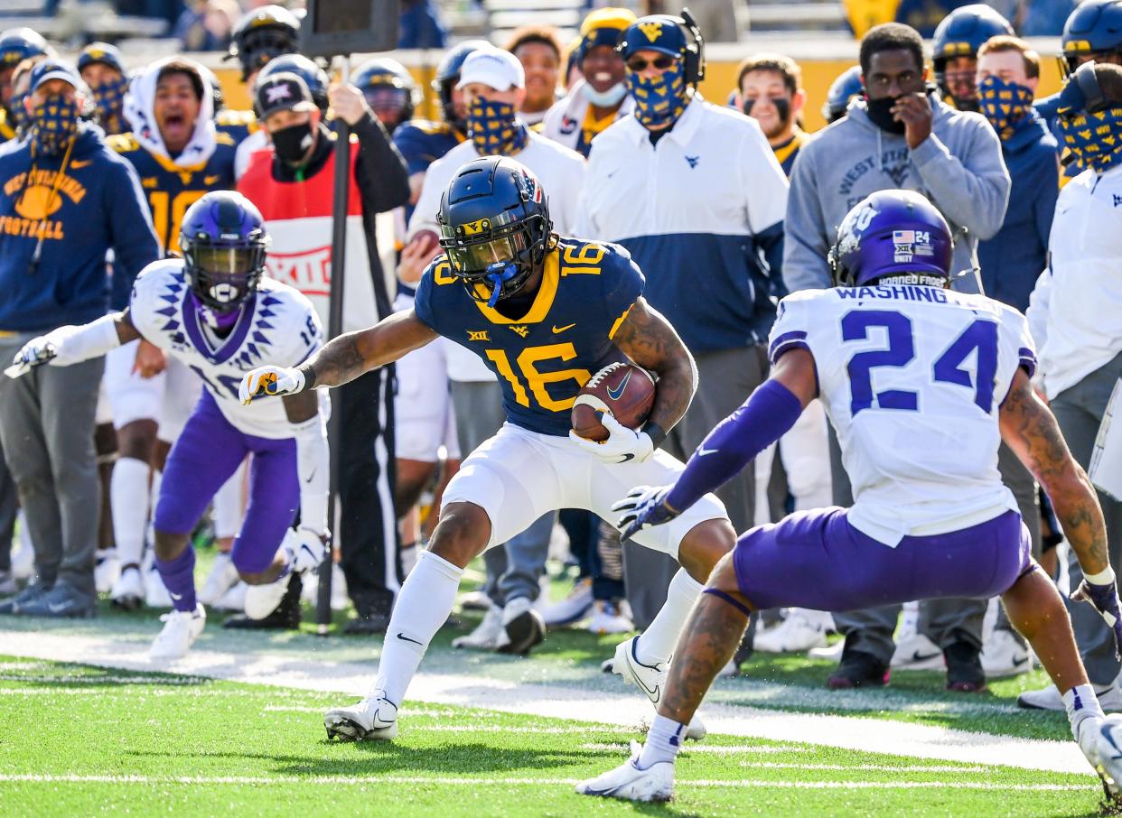 Winston Wright of West Virginia in action against TCU in Nov. of 2020.