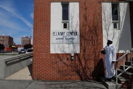Imam Abdul-Latif Sackor walks out of the Islamic Center of Rhode Island, Masjid Al-Kareem Mosque in Providence, Rhode Island, U.S., May 4, 2017. Picture taken May 4, 2017. REUTERS/Brian Snyder