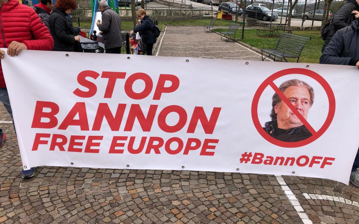 Protesters say the 800-year-old Trisulti charterhouse represents ideals of European openness and have called on the Italian government to cancel Bannon's lease - Giada Zampino