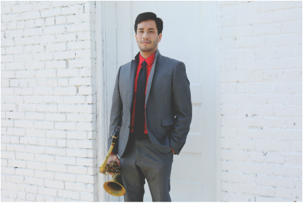 Saxophonist Matthew Muñeses performs June 16, 2022, in the courtyard at the University of Notre Dame’s Snite Museum of Art. as part of the Merrimans’ Playhouse @ the Snite Museum concert series.