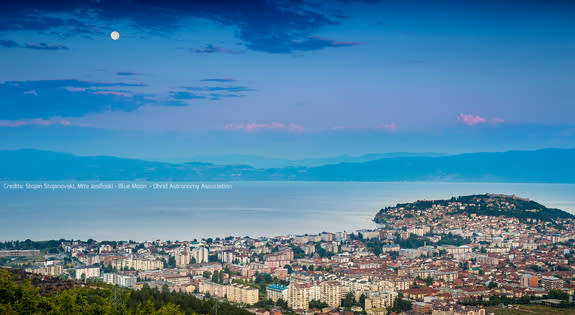 Stojan Stojanovski of the Ohrid Astronomy Association in Ohrid, Macedonia captured this stunning view of the Blue Moon full moon rising over the city on July 31, 2015.