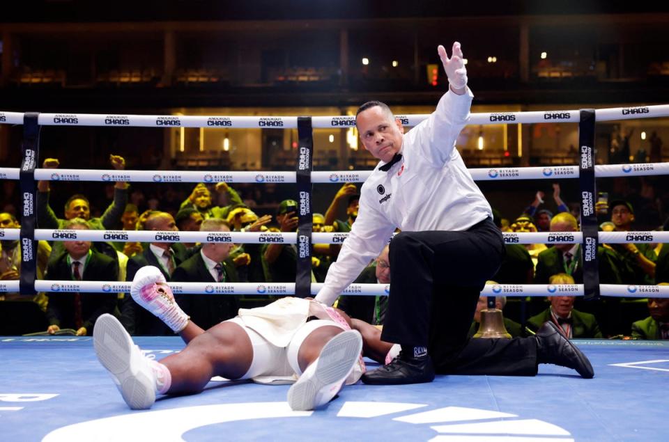 Ngannou was out cold on the canvas in Riyadh (Reuters)