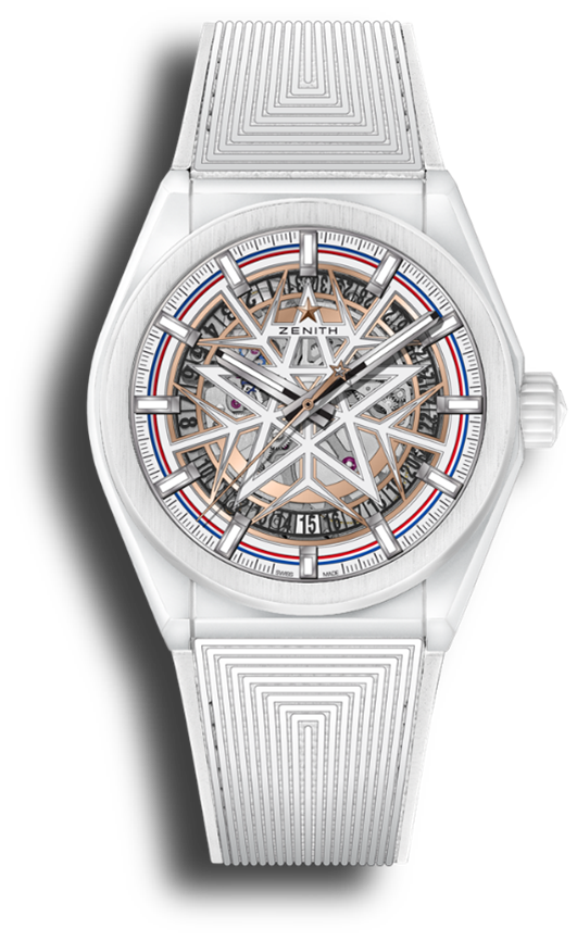 The white Fusalp x Zenith Defy Classic Skeleton