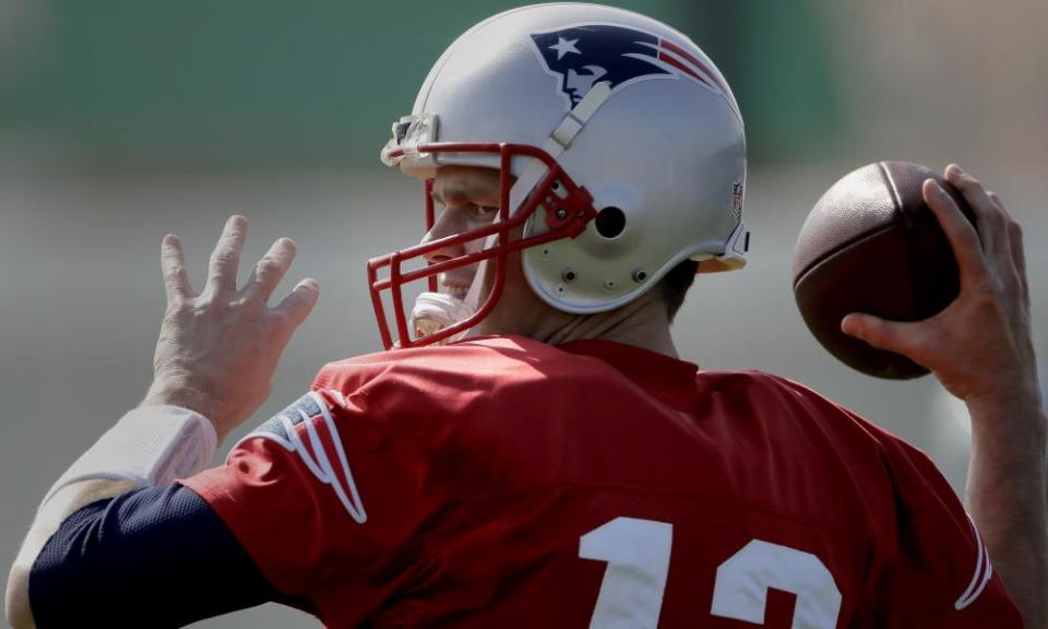Tom Brady during in a drill in practice before Super Bowl LI.
