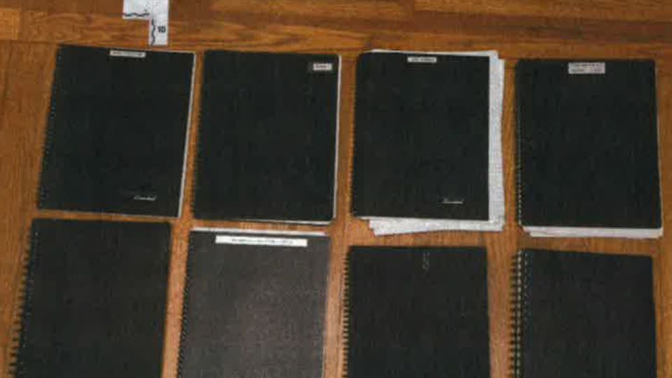 This photo from page 80 of the US Department of Justice Special Counsel's special report shows notebooks seized from a file cabinet in President Joe Biden's Delaware home office. - US Department of Justice