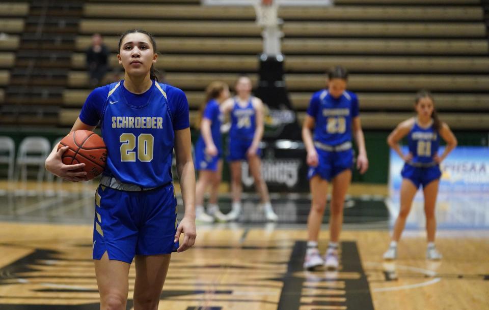 Webster Schroeder's Mariah Watkins prepares for a foul shot during the NYSPHSAA Class AA championship game last season. Watkins, the reigning All-Greater Rochester Player of the Year, will miss the 2023-24 season with a left knee injury.