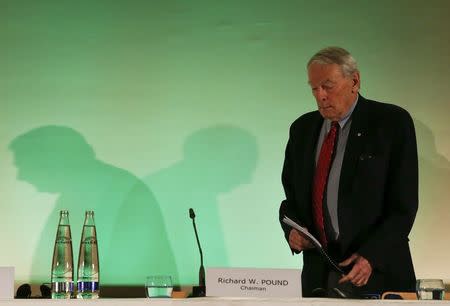 World Anti-Doping Agency's (WADA) former president, Dick Pound, who heads the commission into corruption and doping in athletics, arrives for a news conference in Unterschleissheim near Munich, Germany, January 14, 2016. REUTERS/Michael Dalder