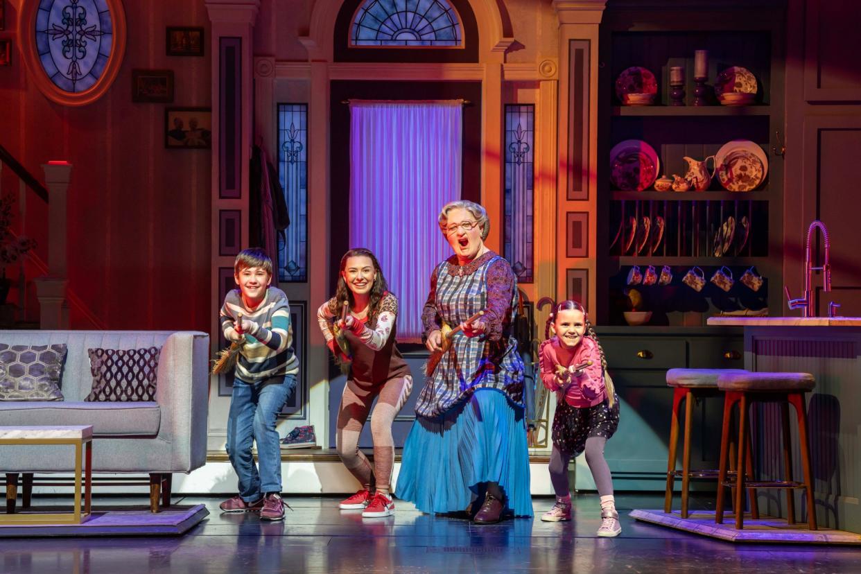 Gabriel Vick and co in Mrs Doubtfire, at the Shaftesbury Theatre