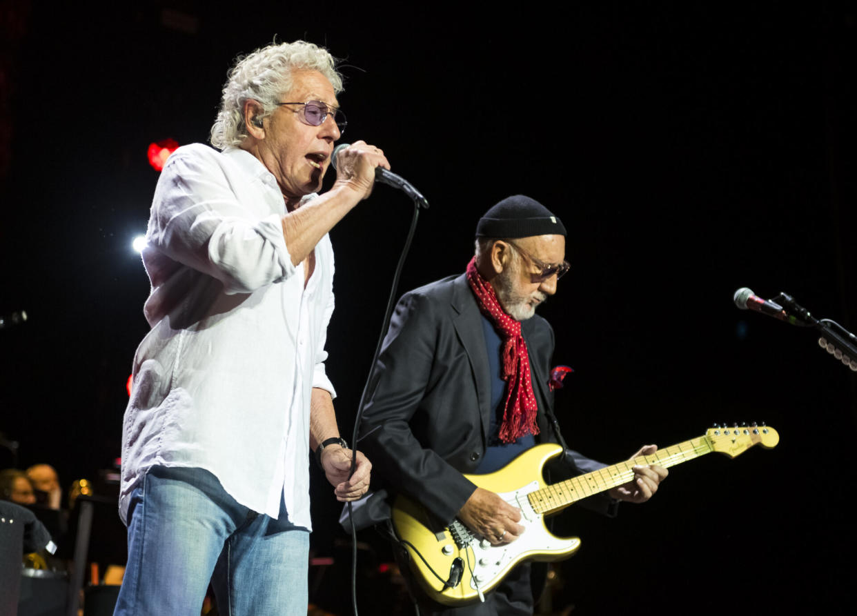 Roger Daltrey (L) and Pete Townshend of The Who perform at The O2 Arena on July 12, 2023 in London, England. (Photo by Matthew Baker/Getty Images)